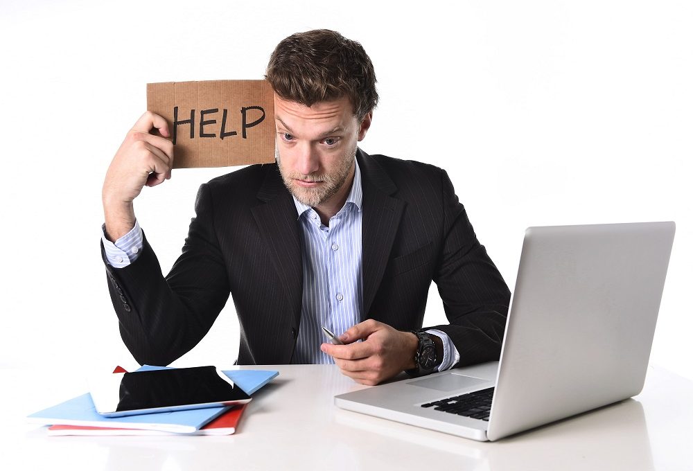 Businessman needing help with a presentation
